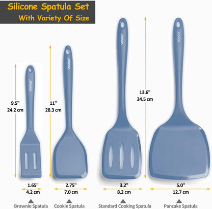 Silicone Spatula Set, 600°F Heat Resistant Silicone Spatula Turner Flipper for Cooking, Non Stick and Non Scratch Kitchen Utensils for Eggs & Pancakes, 4 Pack, Black - PuriLite