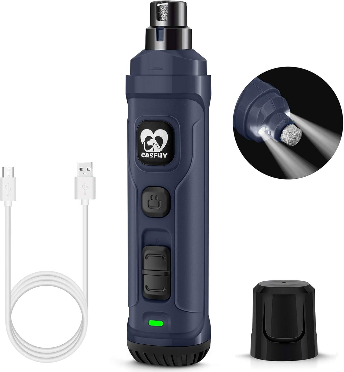 Casfuy Dog Nail Grinder with 2 LED Light - New Version 2-Speed Powerful Electric Pet Nail Trimmer Professional Quiet Painless Paws Grooming & Smoothing for Small Medium Large Dogs and Cats (Blue) - PuriLite