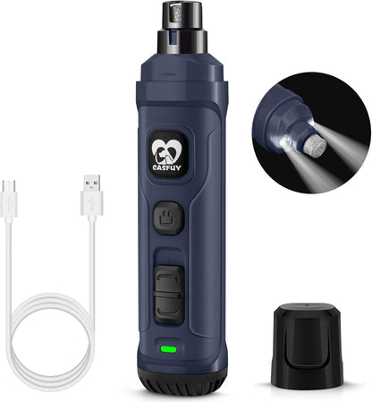 Casfuy Dog Nail Grinder with 2 LED Light - New Version 2-Speed Powerful Electric Pet Nail Trimmer Professional Quiet Painless Paws Grooming & Smoothing for Small Medium Large Dogs and Cats (Blue) - PuriLite