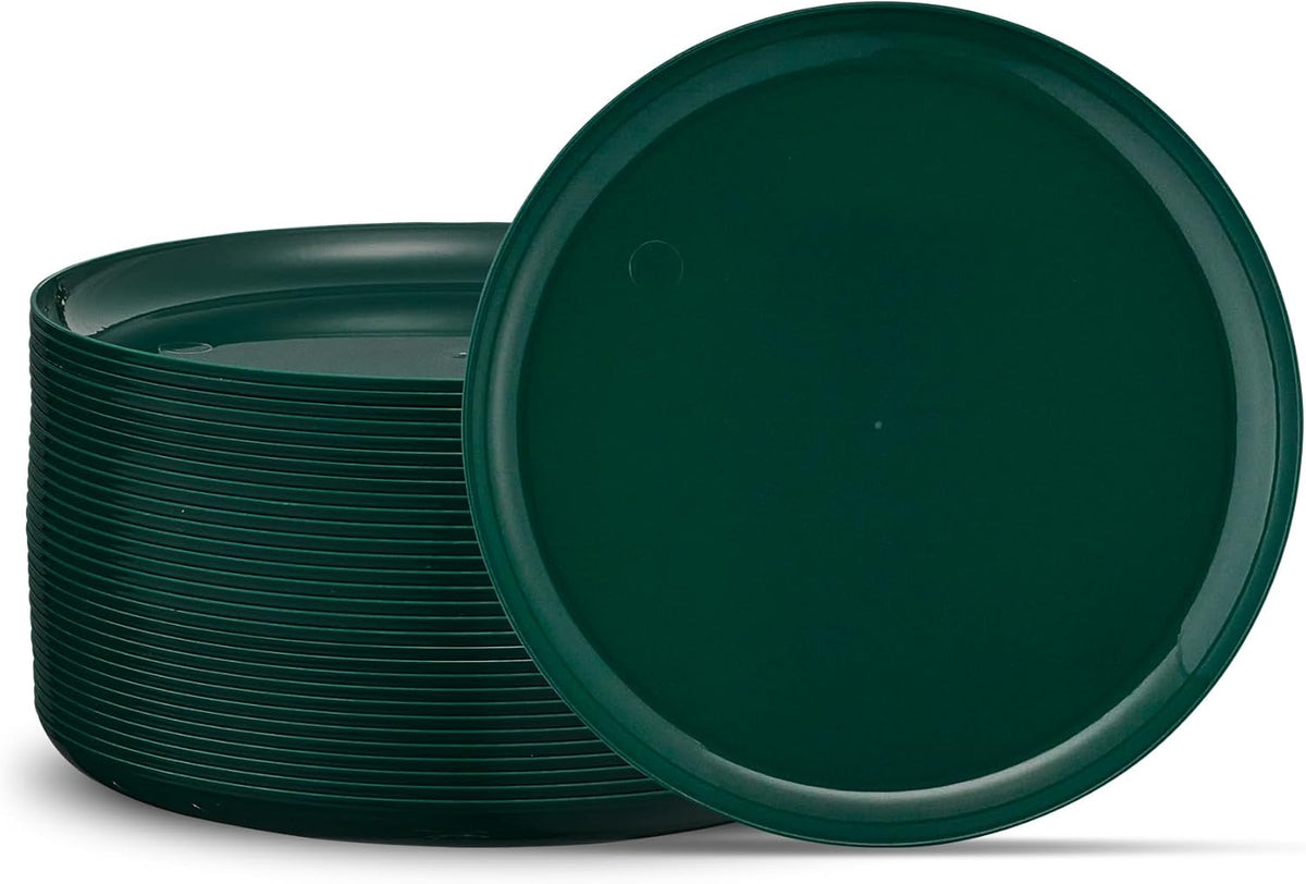 PLASTICPRO [30 Pack 10.7'' Christmass Green Plastic Party Plates Edge Collection Premium heavyweight Elegant Disposable Tableware Dishes - PuriLite