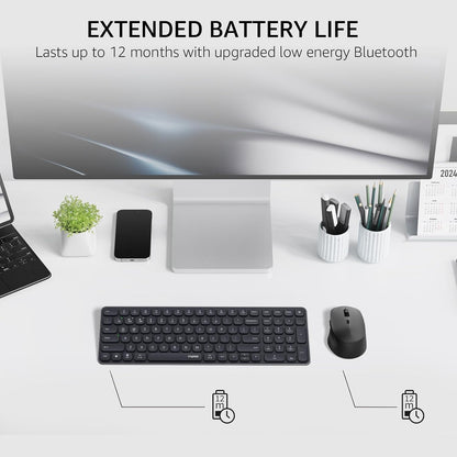 RAPOO Keyboard and Mouse Wireless - 9010M Multi-Device Wireless Keyboard Mouse Combo, 2.4GHz/Bluetooth 5.0/4.0 Wireless Keyboard Mouse Set for Windows/Mac/Linux/Chrome, Support 4 Devices, Silent Click - PuriLite