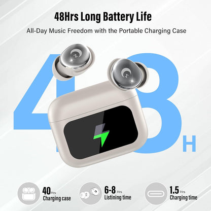 VEKJ Sleep Earbuds, Bluetooth 5.4 Mini Wireless Ear Euds with Multifunctional Touch Screen, 48H Bass Stereo Headphones with Sleep Mode/5 EQ Modes/ENC Noise Cancelling, IPX7 Earphones for iOS Android - PuriLite