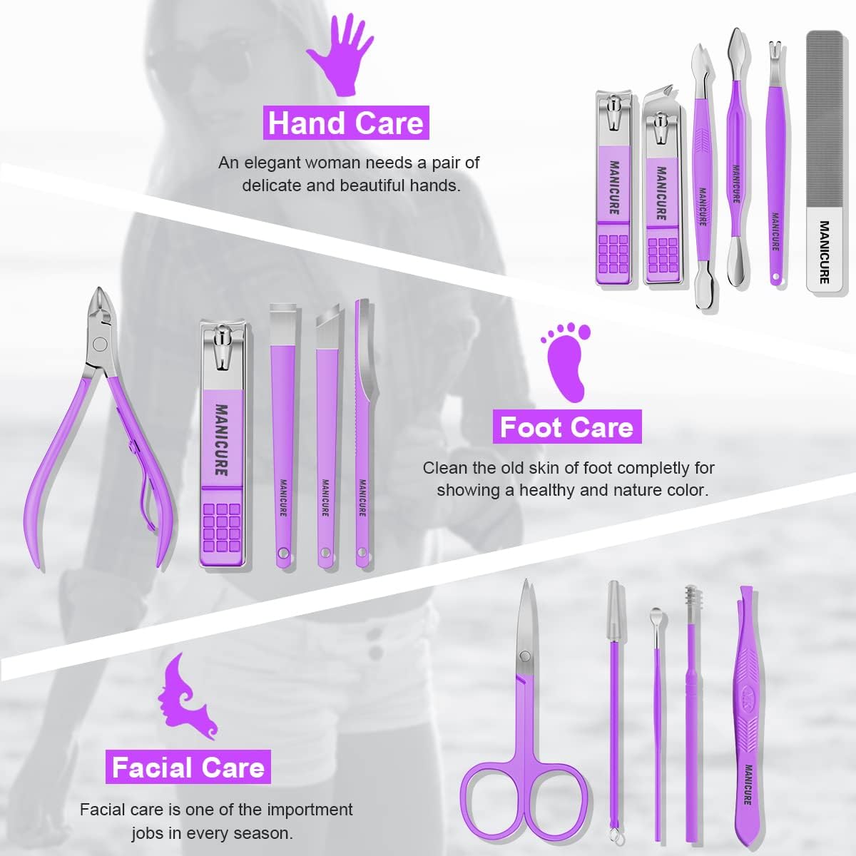 Manicure Set Professional Nail Clippers Pedicure Kit, 16 pcs Stainless Steel Nail Care Tools Grooming Kit with Luxurious Travel Leather Case for Thick Nails Men Women Gift (Black) - PuriLite