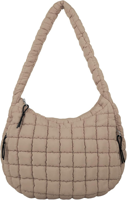 Quilted Puffer Tote Bag Large Crossbody Shoulder Bag with Zipper, Nylon Hobo Oversized Handbag - PuriLite