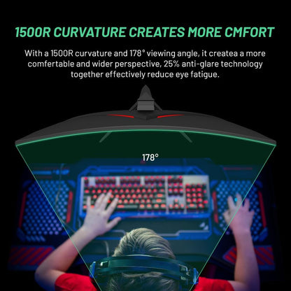 Skytech Gaming 27-inch Curved Gaming Monitor up to 180Hz, QHD 2K(2560 x 1440), 3.7ms Response Time, 1500R VA Panel, FreeSync & G-Sync Support, Swivel Tilt Height Pivot Adjustable, HDMI & DisplayPort - PuriLite