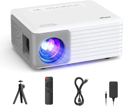 Mini Projector with Projector Stand, 1080P Full HD Supported Portable Projector, AKIYO Phone Projector for Home Theater, Movie, Outdoor, Compatible with iOS/Android/HDMI/USB/TV Stick/PC - PuriLite