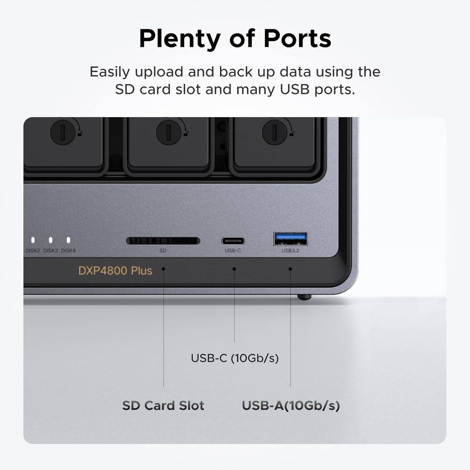 UGREEN NASync DXP4800 Plus 4-Bay Desktop NAS, Intel Pentium Gold 8505 5-Core CPU, 8GB DDR5 RAM, 128G SSD, 1 * 10GbE, 1 * 2.5GbE, 2 * M.2 NVMe Slots, 4K HDMI, Network Attached Storage (Diskless) - PuriLite