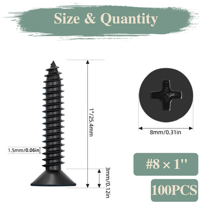 GOHODOMINO #4 x 1/2" Wood Screw 100Pcs, Stainless Steel 304 (18-8) Screws Flat Head Phillips Fast Self Tapping Drywall Screws Black Oxide - PuriLite