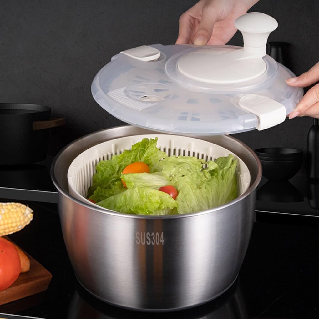 koaunert Large Salad with Non-Slip Base Durable and Practical Stainless Steel Salad Spinners Salad Spinners Collapsible, Stainless Steel - PuriLite