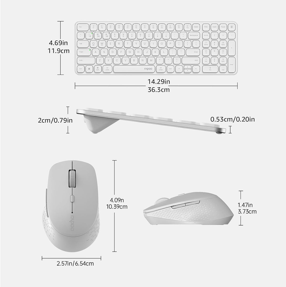 RAPOO Keyboard and Mouse Wireless - 9010M Multi-Device Wireless Keyboard Mouse Combo, 2.4GHz/Bluetooth 5.0/4.0 Wireless Keyboard Mouse Set for Windows/Mac/Linux/Chrome, Support 4 Devices, Silent Click - PuriLite