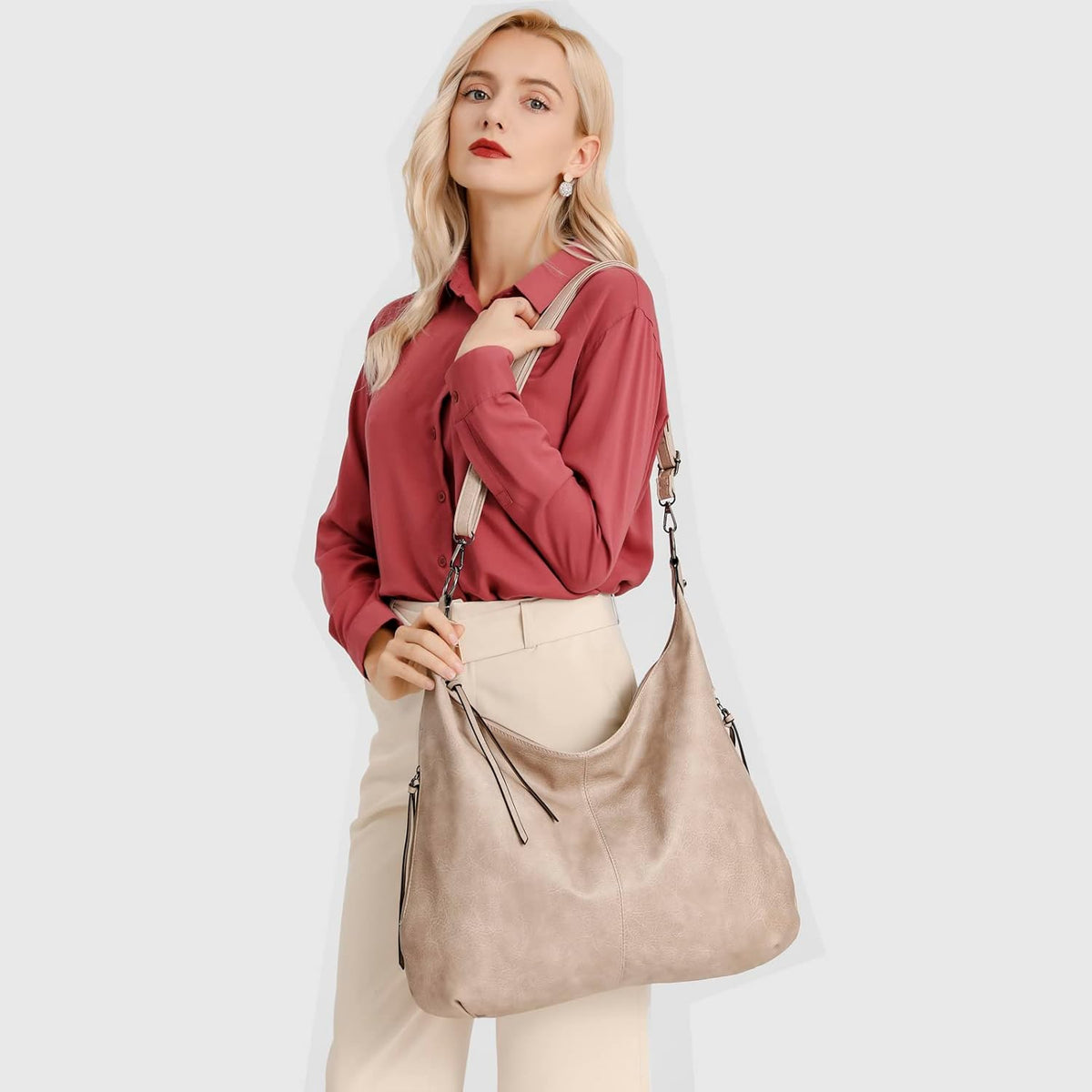 Ashioup Hobo Bags for Women Soft PU Leather Shoulder Bag Vintage Slouchy Handbag with Zipper - PuriLite