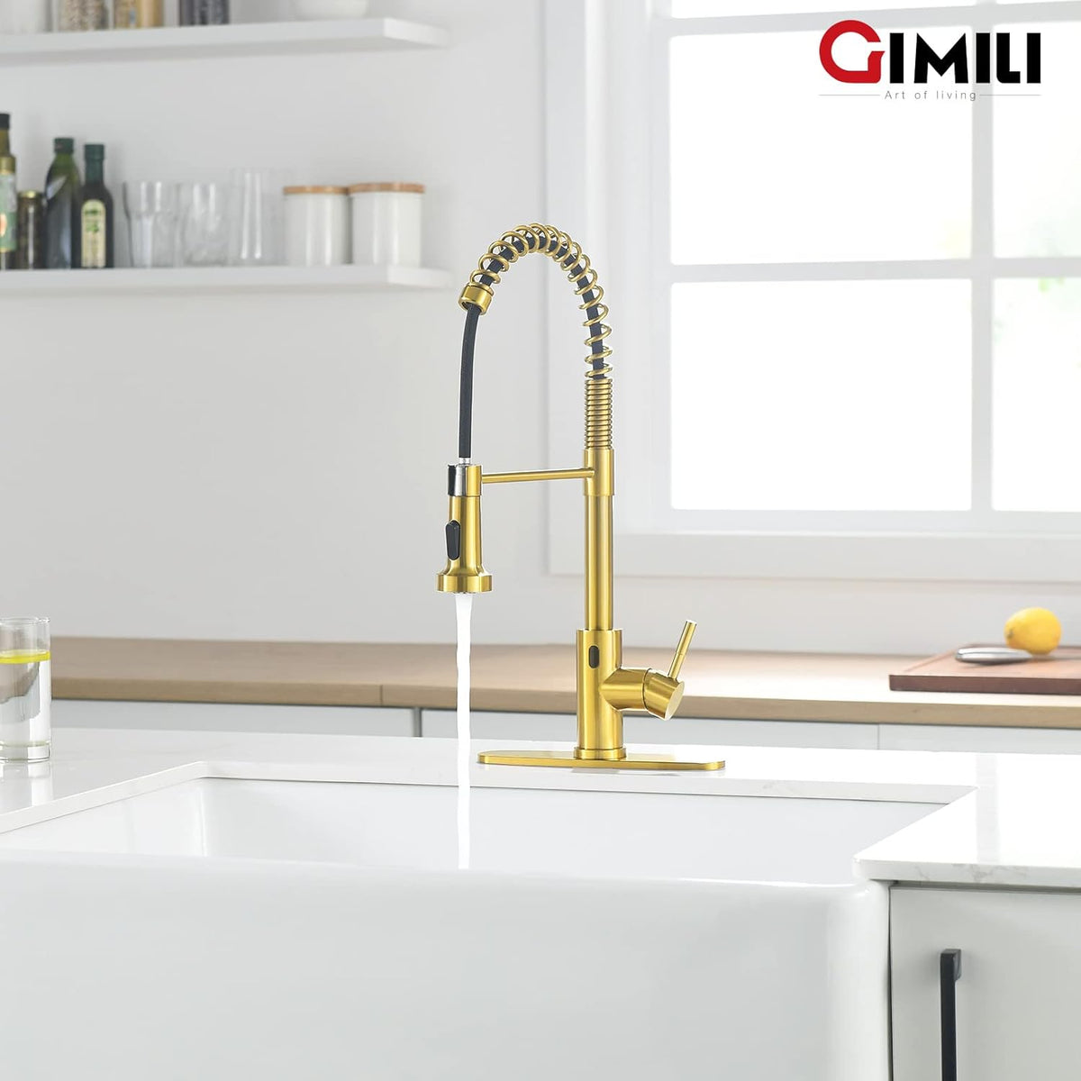 GIMILI Matte Black Kitchen Faucet with LED Light,Single Hole Spring Kitchen Sink Faucet with Pull Down Sprayer - PuriLite