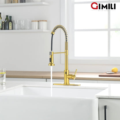 GIMILI Matte Black Kitchen Faucet with LED Light,Single Hole Spring Kitchen Sink Faucet with Pull Down Sprayer - PuriLite