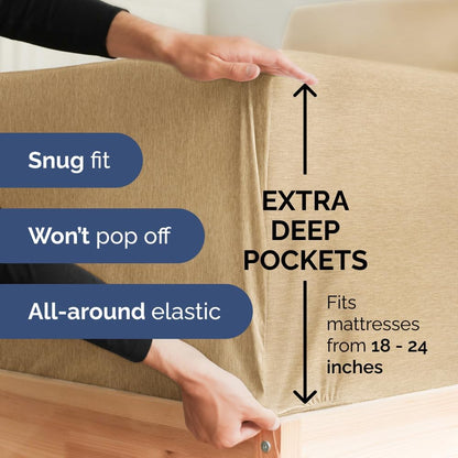 Extra Deep Queen Sheet Set - 6 Piece Breathable & Cooling Sheets - Hotel Luxury Bed Sheets Set - Easy & Secure Fit - Soft, Wrinkle Free & Comfy Sheets Set - White Sheet Set w/Extra Deep Pockets - PuriLite