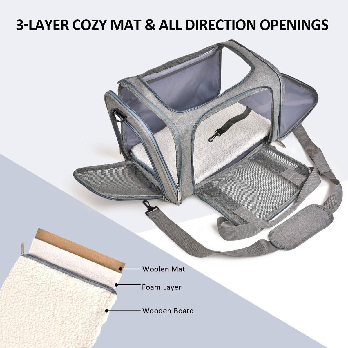 Cat, Dog Carrier for Small Medium Cats Puppies up to 15 Lbs, TSA Airline Approved Carrier Soft Sided, Collapsible Travel Puppy Carrier - Grey - PuriLite