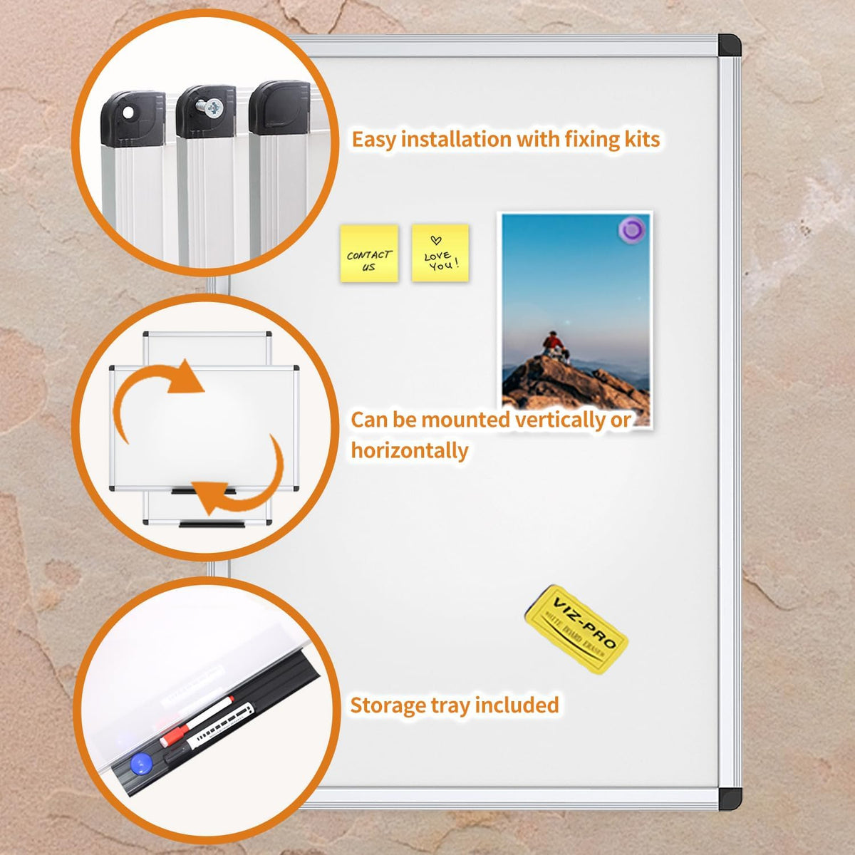 VIZ-PRO Magnetic Whiteboard 24x18 Inches – Dry Erase Board with Aluminum Frame – Wall-Mount Classroom & Office White Board - PuriLite