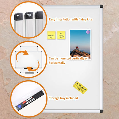 VIZ-PRO Magnetic Whiteboard 24x18 Inches – Dry Erase Board with Aluminum Frame – Wall-Mount Classroom & Office White Board - PuriLite