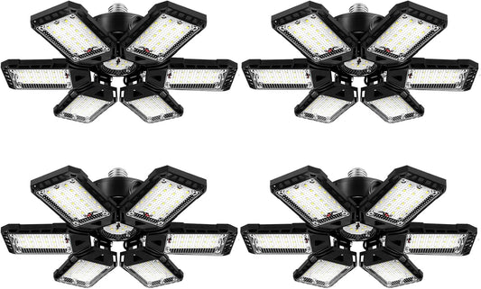 Aoretic LED Garage Lights Bulb 4 Pack -180W, 18000LM 6500K Led Shop Light with 6+1 Deformable Panels, Basement Barn Light Garage Ceiling Lights, E26/E27 for Garage, Warehouse, Shop, Basement - PuriLite