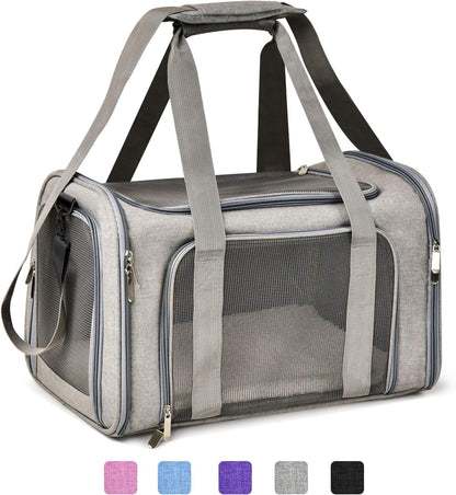Cat, Dog Carrier for Small Medium Cats Puppies up to 15 Lbs, TSA Airline Approved Carrier Soft Sided, Collapsible Travel Puppy Carrier - Grey - PuriLite