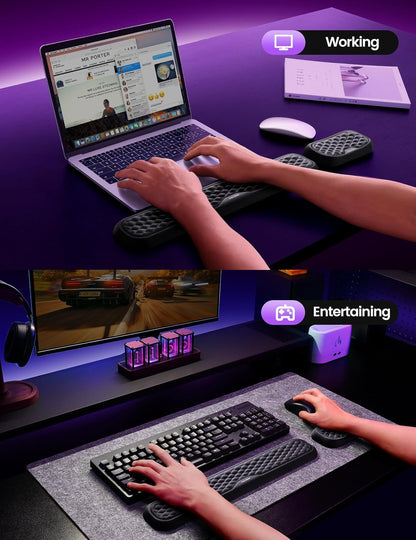 Ergonomic Keyboard and Mouse Wrist Rest Pad Set with Memory Foam Support, Non-Slip Desk Wrist Support for Computer and Laptop Typing, Large Black Set - PuriLite