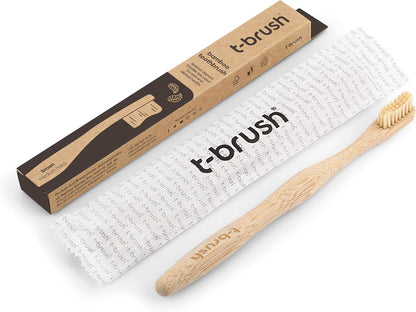 t-brush Bamboo Toothbrush - Cream Colour - Medium Hard - Medium Bristles - Natural Toothbrush - Eco Friendly - Everyday use - PuriLite