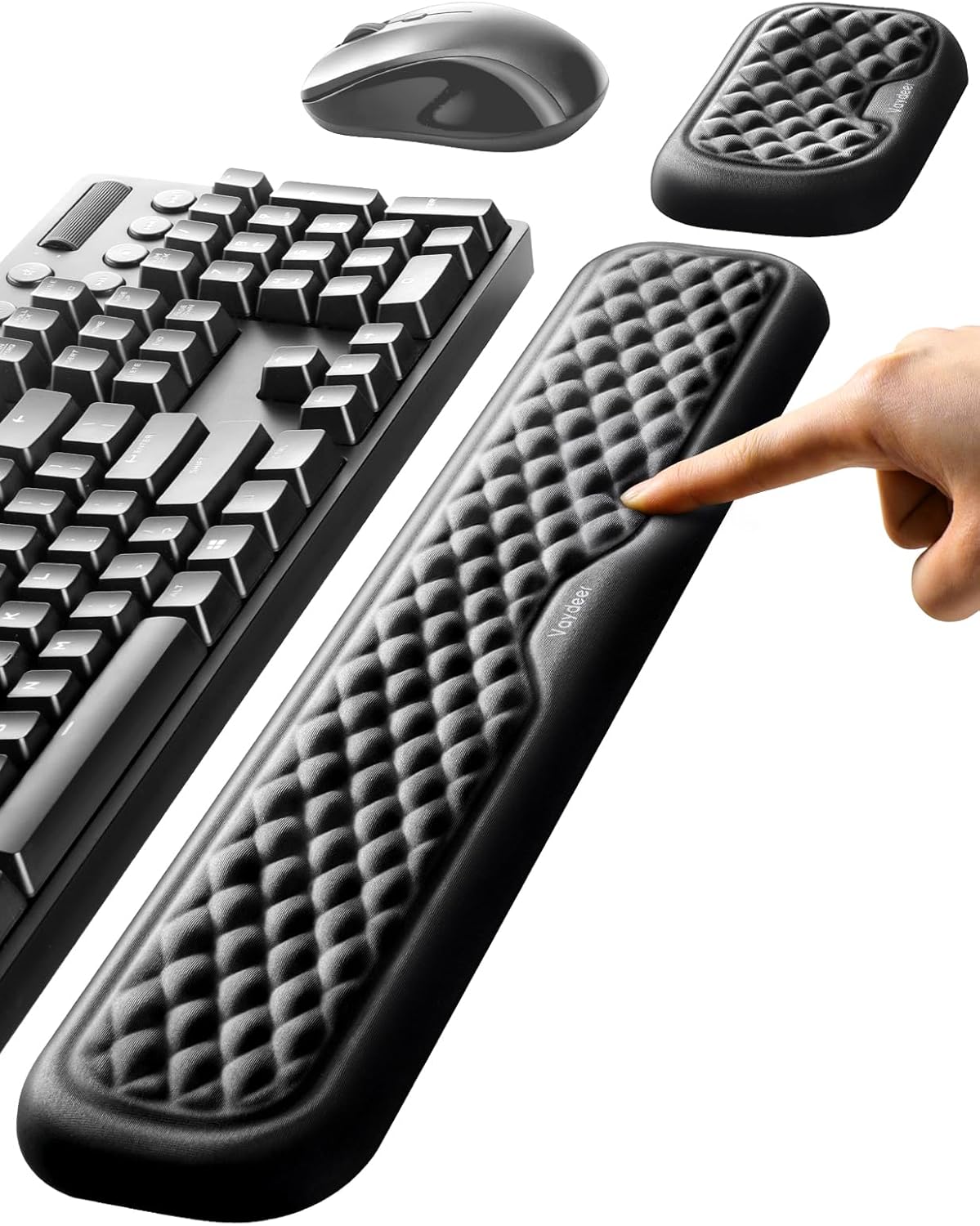 Ergonomic Keyboard and Mouse Wrist Rest Pad Set with Memory Foam Support, Non-Slip Desk Wrist Support for Computer and Laptop Typing, Large Black Set - PuriLite