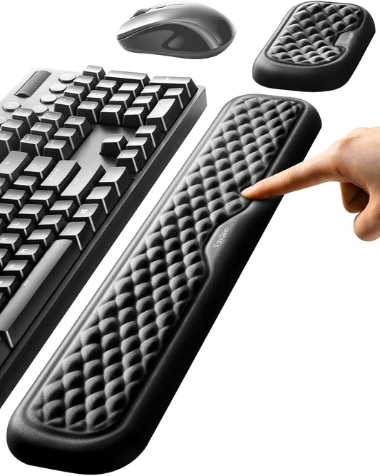 Ergonomic Keyboard and Mouse Wrist Rest Pad Set with Memory Foam Support, Non-Slip Desk Wrist Support for Computer and Laptop Typing, Large Black Set - PuriLite