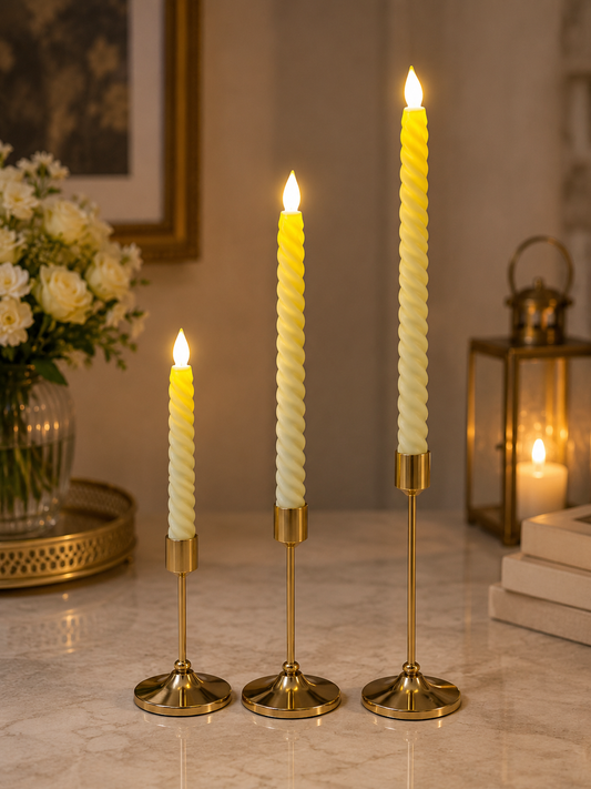 Elegant 3 Pcs Candle Stand Set with Candles | Luxury Home, Birthday & Event Decor