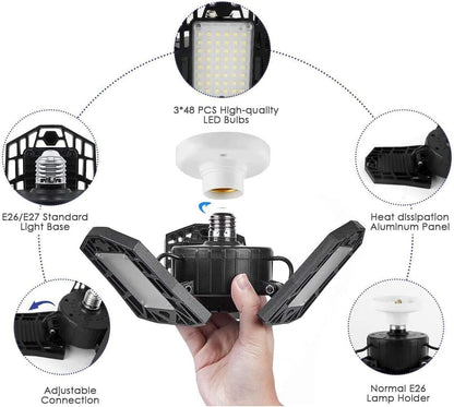 LED Garage Lights - 6000 Lumen 6500K Daylight 60W, Three Leaf Led Garage Ceiling Lights, Pack of 2 - PuriLite