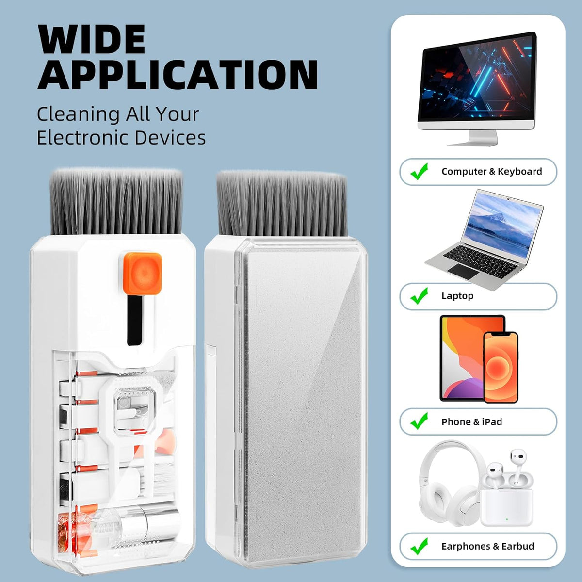 10-in-1 Keyboard Cleaning Kit and Screen Cleaner Tool, Multi-Function Electronic Cleaning Set with Brush, Spray, and Cloths for Laptop, Tablet, Phone, Monitor, Camera, and Earbuds - PuriLite
