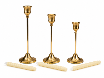 Elegant 3 Pcs Candle Stand Set with Candles | Luxury Home, Birthday & Event Decor