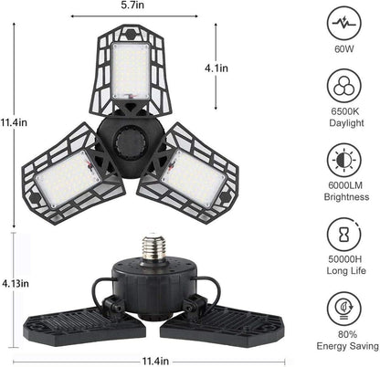 LED Garage Lights - 6000 Lumen 6500K Daylight 60W, Three Leaf Led Garage Ceiling Lights, Pack of 2 - PuriLite