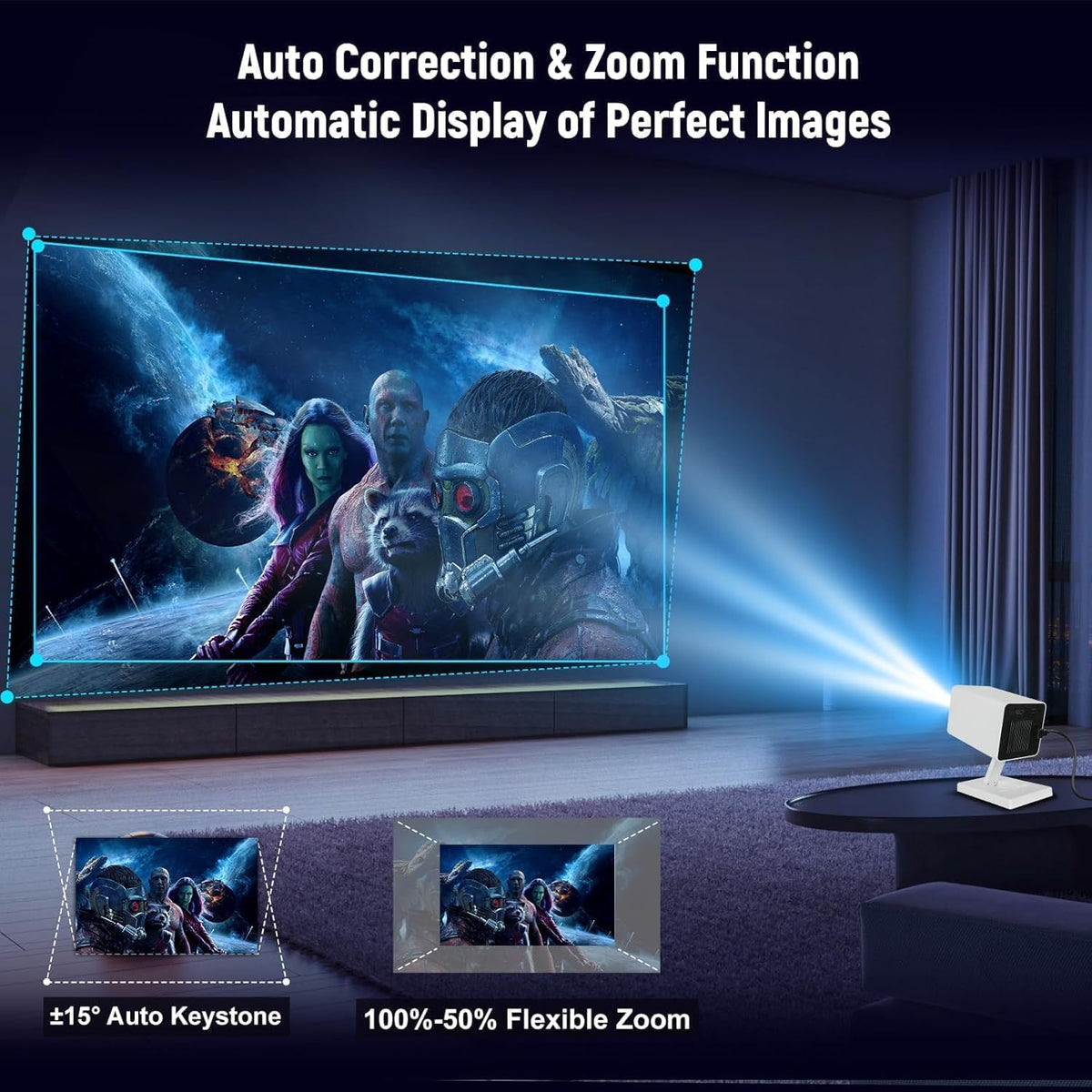 Mini Projector 4K Portable – WiFi6 Bluetooth 5.4 Home Cinema Smart Projector for Phone PC HDMI USB Laptop – 130" Screen with Auto Keystone - PuriLite