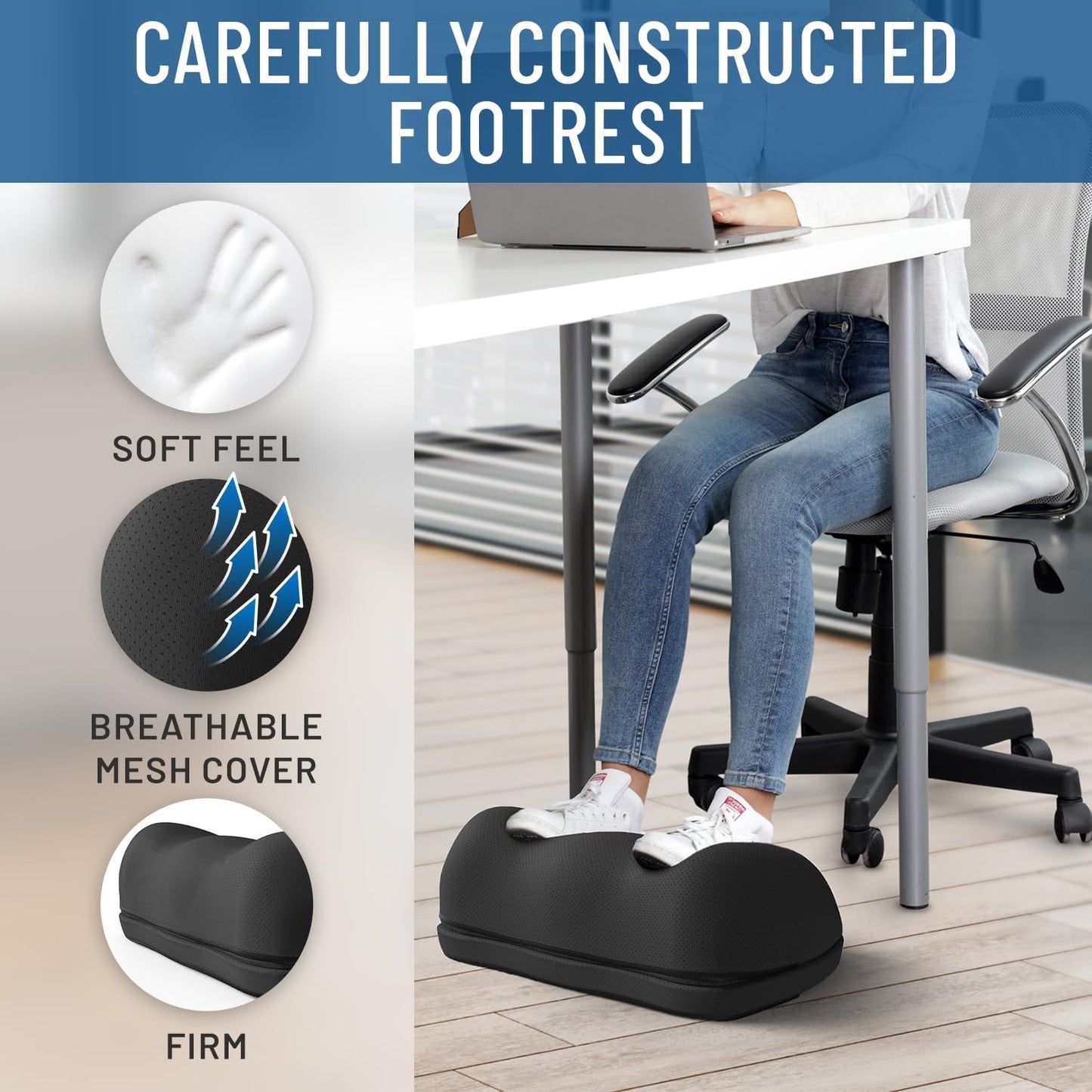 Everlasting Comfort Memory Foam Foot Rest – Ergonomic Under Desk Footstool with Massage Nodes, Non-Slip, Washable Cover - PuriLite