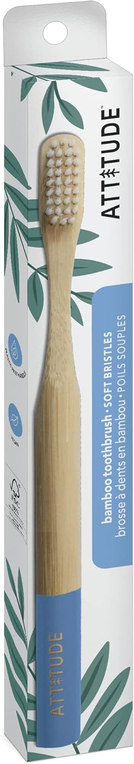 ATTITUDE Bamboo Toothbrush, Blue, 1 Count - PuriLite