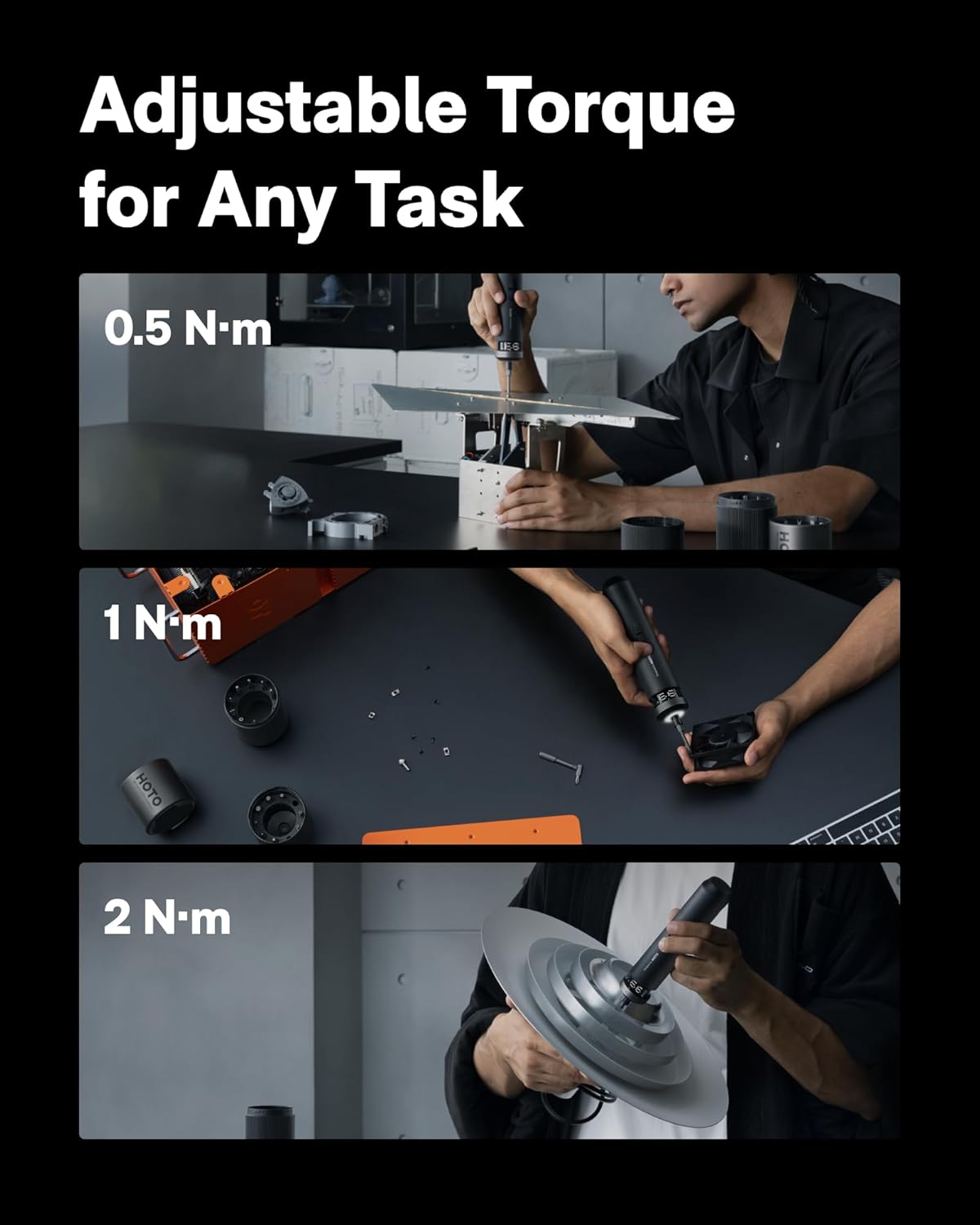 HOTO PixelDrive Electric Screwdriver – Smart Display Cordless Screwdriver with 6 Torque Settings, 30 Bits, LED Light & USB-C Rechargeable Battery - PuriLite