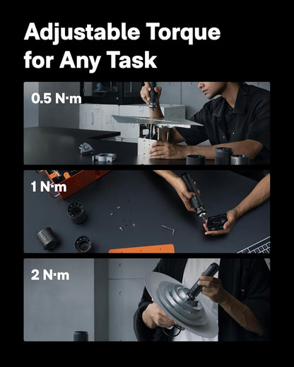 HOTO PixelDrive Electric Screwdriver – Smart Display Cordless Screwdriver with 6 Torque Settings, 30 Bits, LED Light & USB-C Rechargeable Battery - PuriLite