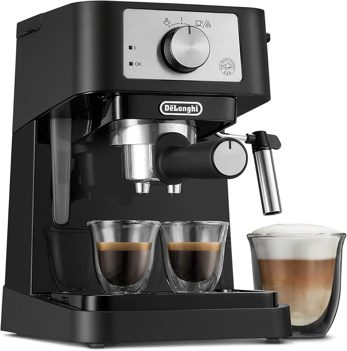 De'Longhi Stilosa Manual Espresso Machine, Latte & Cappuccino Maker, 15 Bar Pump Pressure + Manual Milk Frother Steam Wand, Black / Stainless, EC260BK - PuriLite
