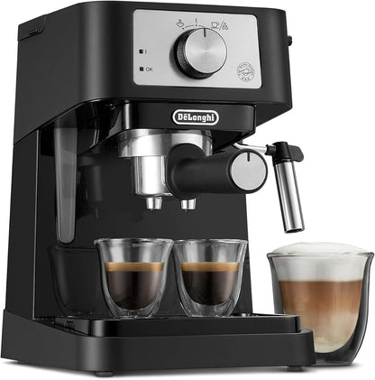 De'Longhi Stilosa Manual Espresso Machine, Latte & Cappuccino Maker, 15 Bar Pump Pressure + Manual Milk Frother Steam Wand, Black / Stainless, EC260BK - PuriLite