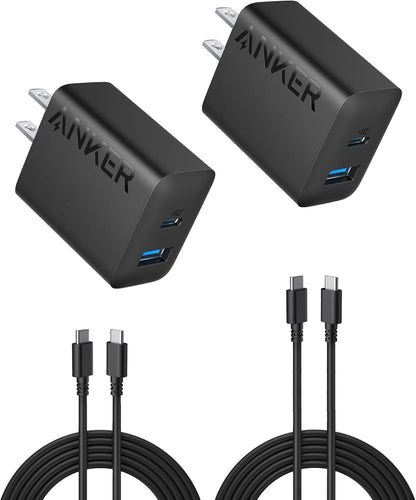 iPhone 15 Charger, Anker USB C Charger, 2-Pack 20W Dual Port USB Fast Wall Charger, USB C Charger Block for iPhone 15/15 Pro/15 Pro Max/iPad Pro/AirPods and More (2-Pack 5 ft USB-C Cable Included) - PuriLite
