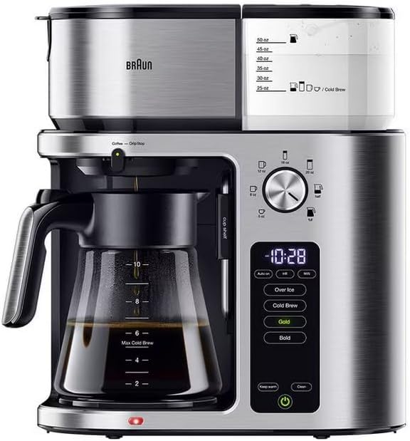 Braun MultiServe Plus 10- Cup Pod Free Drip Coffee Maker, 7 Brew Sizes/Hot & Cold Brew, Stainless steel KF9270SI - PuriLite