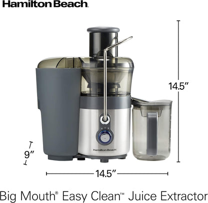 Hamilton Beach Juicer Machine, Centrifugal Extractor, Big Mouth 3" Feed Chute, Easy Clean, 2-Speeds, BPA Free Pitcher, Holds 40 oz. - 850W Motor, Silver - PuriLite
