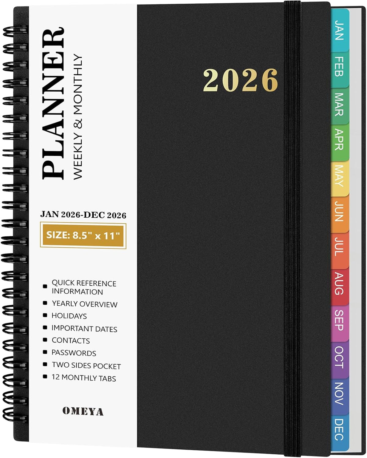 2026 Planner – Weekly Monthly Planner 2026 – Large 8.5 x 11 Planner – Thick Paper Productivity Planner (Black) - PuriLite