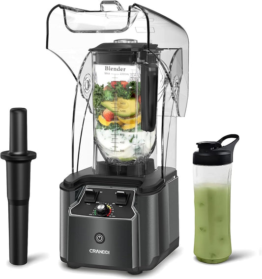 CRANDDI Commercial Quiet Blender, Soundproof Blenders, 2200 Watt Powerful Professional Kitchen Blender with BPA-Free 80oz Pitcher, Smoothie Blender for Commercial and Home K90 (Grey) - PuriLite