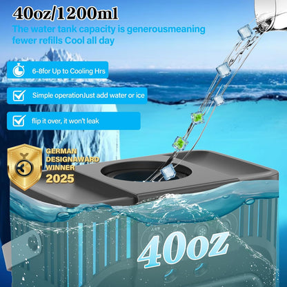 Portable Air Conditioner, LEAEYFE 3 Higher Speeds With 1200ml Extra Large Water Tank, 7 Color Lights 2/8 Hour Timer, 120° OscillatingCooling Fan For Desk, Home, Bed and Living Room - PuriLite