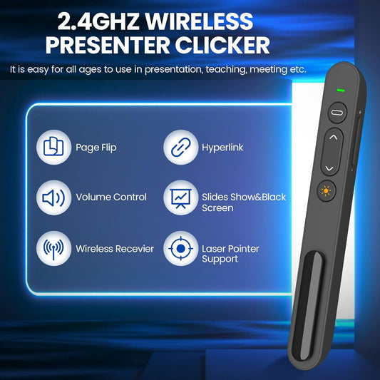 Wireless Presenter, 2.4GHz USB Control Presentation PPT PowerPoint Clicker for Keynote, Laptop, Google Slides - Support Hyperlink and Volume Control（1pcs） - PuriLite