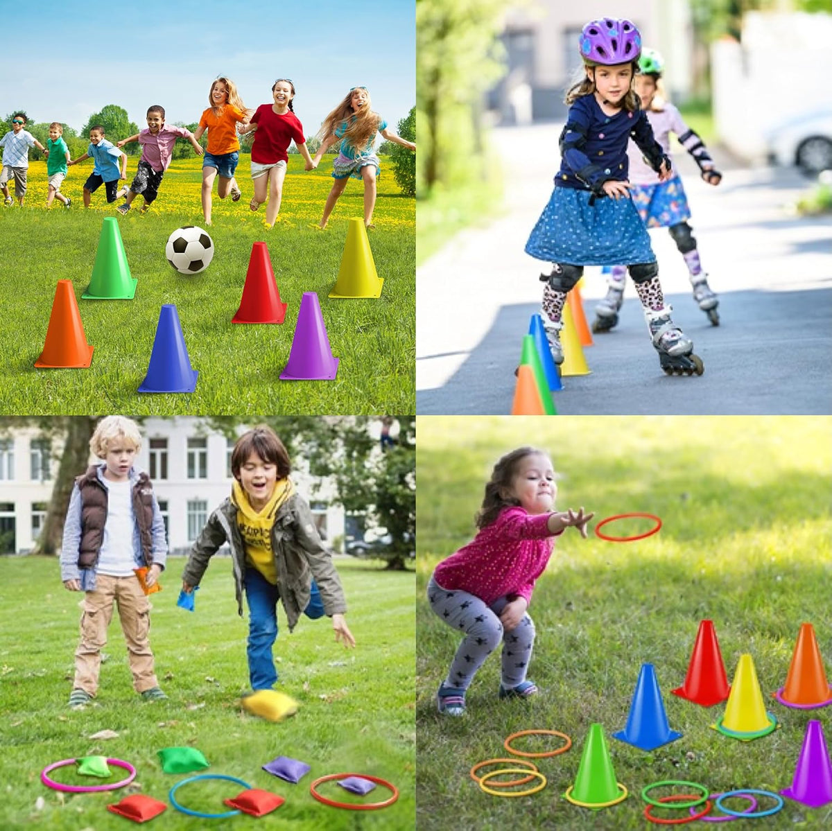 Eocolz 3 in 1 Carnival Games Set, Soft Plastic Cones Bean Bags Ring Toss Games for Kids Birthday Party Outdoor Games Supplies 32 Piece Combo Set - PuriLite