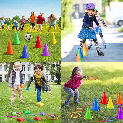 Eocolz 3 in 1 Carnival Games Set, Soft Plastic Cones Bean Bags Ring Toss Games for Kids Birthday Party Outdoor Games Supplies 32 Piece Combo Set - PuriLite