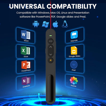 Wireless Presenter, 2.4GHz USB Control Presentation PPT PowerPoint Clicker for Keynote, Laptop, Google Slides - Support Hyperlink and Volume Control（1pcs） - PuriLite