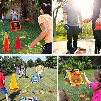 Eocolz 3 in 1 Carnival Games Set, Soft Plastic Cones Bean Bags Ring Toss Games for Kids Birthday Party Outdoor Games Supplies 32 Piece Combo Set - PuriLite